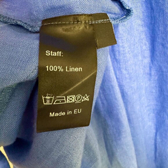 Visible Art Blue 100% Linen Ballon 3/4 Sleeves Empire Waist Midi Dress Size XL - Picture 12 of 12